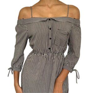 Monteau Los Angeles black and white striped off shoulder dress size S